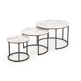 GILDA set of 3 tables, white marble / black (1p=1set), Halmar
