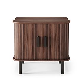 Gliss Nightstand, Rounded, Slats, Dark Walnut