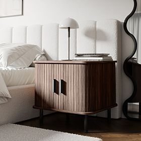 Gliss Nightstand, Rounded, Slats, Dark Walnut