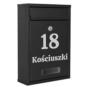 Gustav Black Letter Mailbox with Inscriptions