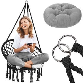 Hanging Boho Chair with Cushion Black 490129A