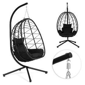 Hanging Freestanding Garden Cocoon Chair up to 120 kg with Black Cushions MultiGarden