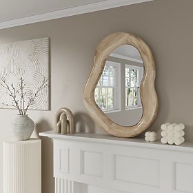 Hanging Mirror in Wooden Frame Lia 75x60 cm, Organic Shape, Irregular Shape, Natural