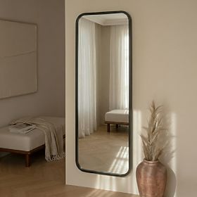 Hanging Mirror in Wooden Frame Spira 60x160 cm, Rectangular, Rounded, Black