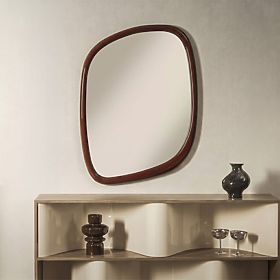 Hanging Mirror Siri, Irregular Shape, Burgundy-Brown, Glossy