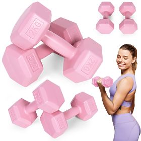 Hexagonal Dumbbells Set 2x2 kg Fitness Weights Pink ModernHome