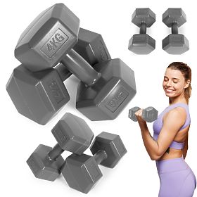 Hexagonal Dumbbells Set 2x4 kg Weights for Fitness Exercise Grey ModernHome