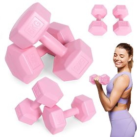 Hexagonal Dumbbells Set 2x5 kg Weights for Fitness Exercise Pink ModernHome