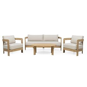 Japandi Garden Furniture Set Acacia Wood FSC, Teak Look, Light Beige, Rounded