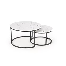 JAVA Set of 2 Tables, White Marble / Black (1p=1pc)