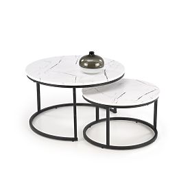 JAVA Set of 2 Tables, White Marble / Black (1p=1pc)