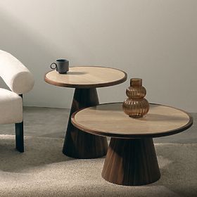 Kyoto Coffee Table 80 cm, Round, Travertine/Walnut, lectus