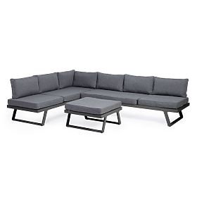 Lafoole Lunge Garden Corner Sofa with Table, Spun-Poly, Dark Gray