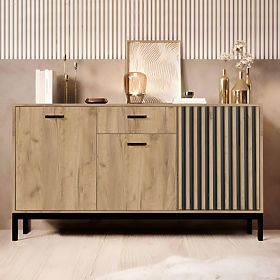 LAMINO KM-1 Sideboard Oak Craft/Black, Legs: Black