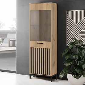 LAMINO W-1 Display Cabinet Oak Craft/Black, Legs: Black