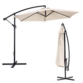 Large Foldable Garden Parasol on Boom 3m Beige 6 Ribs, MultiGarden
