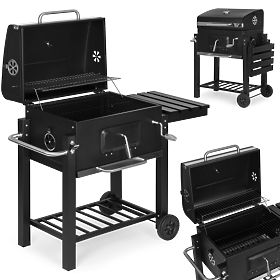 Large Garden Charcoal Grill with Lid, Thermometer, Shelves, Wheels, and Free Blower, MEBELKI24