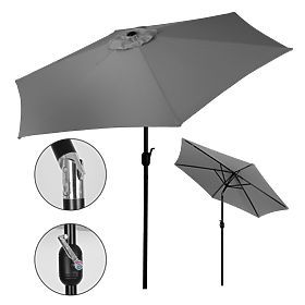 Large Tilted Garden Parasol with Crank 6 Ribs Grey 270 cm, MultiGarden