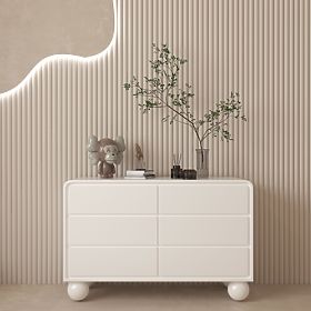 Lauria Dresser with Drawers 130 cm, White, Rounded, Ball Feet