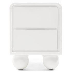 Lauria White Nightstand, Rounded, Ball Legs, lectus