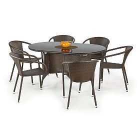 MASTER garden table, color: glass - black, rattan - dark brown (2p=1pc), Halmar