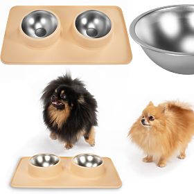 Metal Bowls for Dog or Cat with Non-Slip Mat Beige PJ-089, PuppyJoy