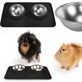 Metal Bowls for Dogs or Cats with Non-Slip Mat Black PJ-086, PuppyJoy