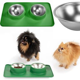 Metal Bowls for Dogs or Cats with Non-Slip Mat Green PJ-087, PuppyJoy