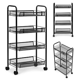 Metal Kitchen and Bathroom Organizer on Wheels, 4 Shelves, Black ModernHome, MODERNHOME