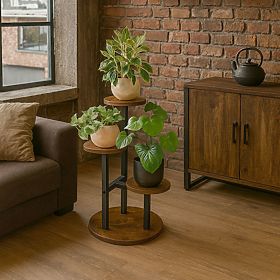Metal Loft Plant Stand MIGUEL RUSTIC Antique Oak, Halmar
