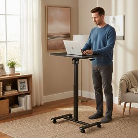 Mobile Adjustable Table 70x48 cm Laptop Table Height Adjustment 71.5-112 cm Black ModernH, MODERNHOME