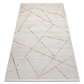 Modern Carpet DUKE 51557 Cream / Gold - Geometric, Textured, Very Soft, Fringes