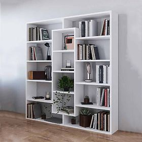 Modern Standing Bookshelf with 14 Shelves White, MODERNHOME