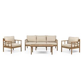 Mortlake Garden Furniture Set Eucalyptus Wood FSC, Teak Look, Light Beige