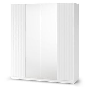 Neroli Four-Door Wardrobe, Simple Grooves/Mirror, White, lectus