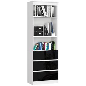 Office Shelf R 60 cm CLP 3 Drawers 2 Shelves White / Black Gloss