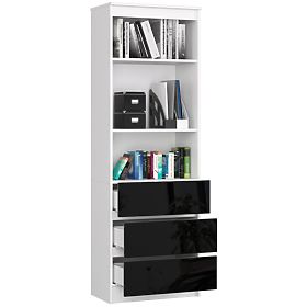 Office Shelf R 60 cm CLP 3 Drawers 2 Shelves White / Black Gloss