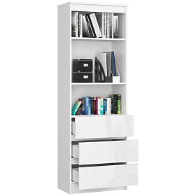 OFFICE SHELF R 60 cm CLP 3 DRAWERS 2 SHELVES WHITE / WHITE GLOSS