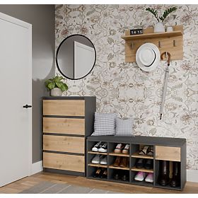 Open Shoe Cabinet TALLIN ANTHRACITE OAK ARTISAN for Hallway
