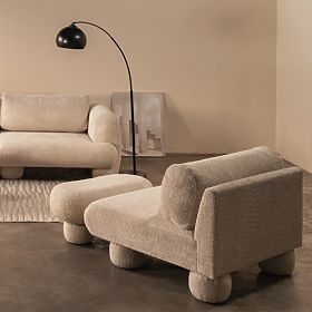 Oval Pouf Fragola Light Beige, Boucle, Rounded Shapes