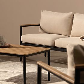 Porticello Garden Furniture Set, Aluminum, FSC Acacia Wood, Teak Look, Beige/Black