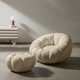 Pouf Perugia, Beige, Bouclé, Rounded Shapes