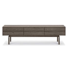 Quadri TV Cabinet with Drawers, Solid Oak Wood, Veneer, Espresso Brown, lectus