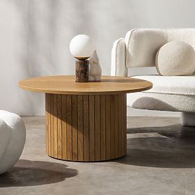Remigio Coffee Table 80 cm, Round with Slats, Oak, lectus