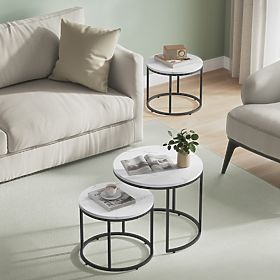 Round Coffee Table Set of 2 - Marble / Black Legs, LEOBERT