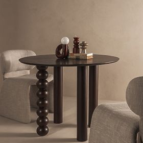 Round Table Bolla 100 cm, Oak Veneer, Walnut, Decorative Leg with Spheres