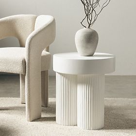 Salerno Coffee Table 45 cm, Round, White, with Grooving, lectus