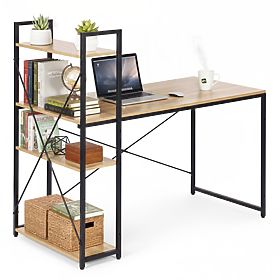 School Computer Desk 120x60 cm with Shelf and 3 Loft Light Oak Shelves ModernHome, MODERNHOME