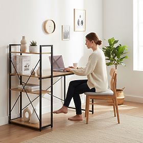 School Computer Desk 120x60 cm with Shelf and 3 Loft Light Oak Shelves ModernHome, MODERNHOME