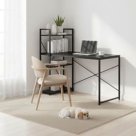 School Computer Desk 120x60 cm with Shelf and 3 Shelves Black ModernHome, MODERNHOME